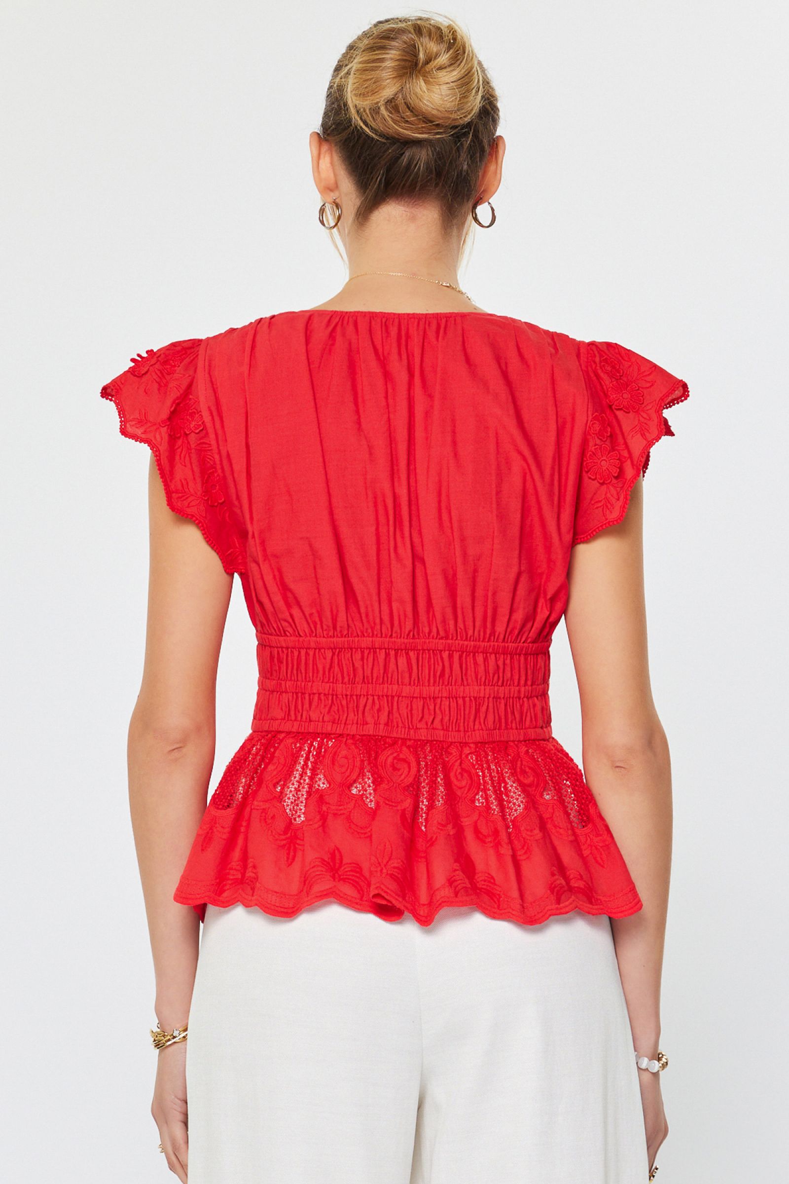 CA Flutter Sleeve Top- Red