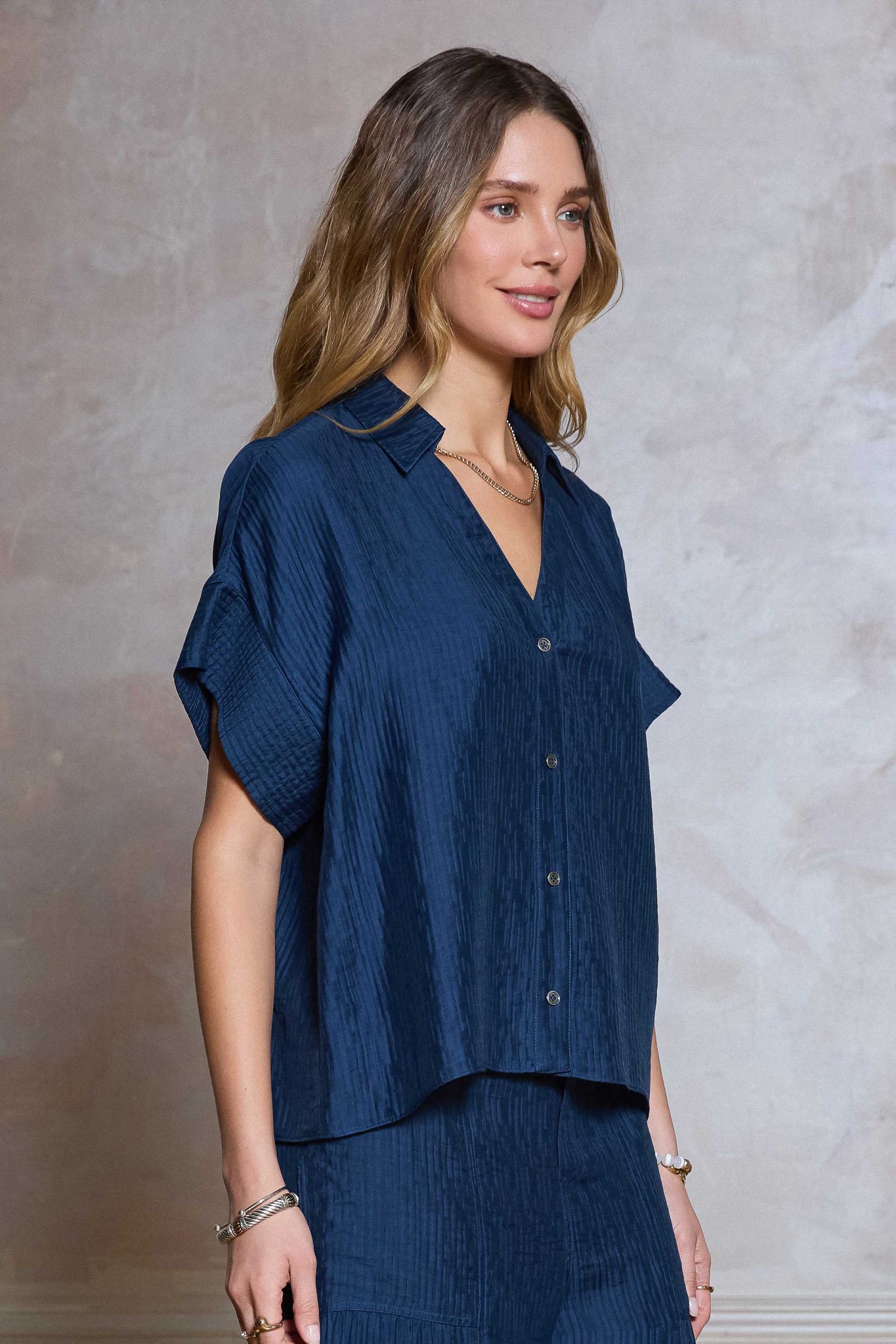 CA Drop Shoulder Blouse- Blue