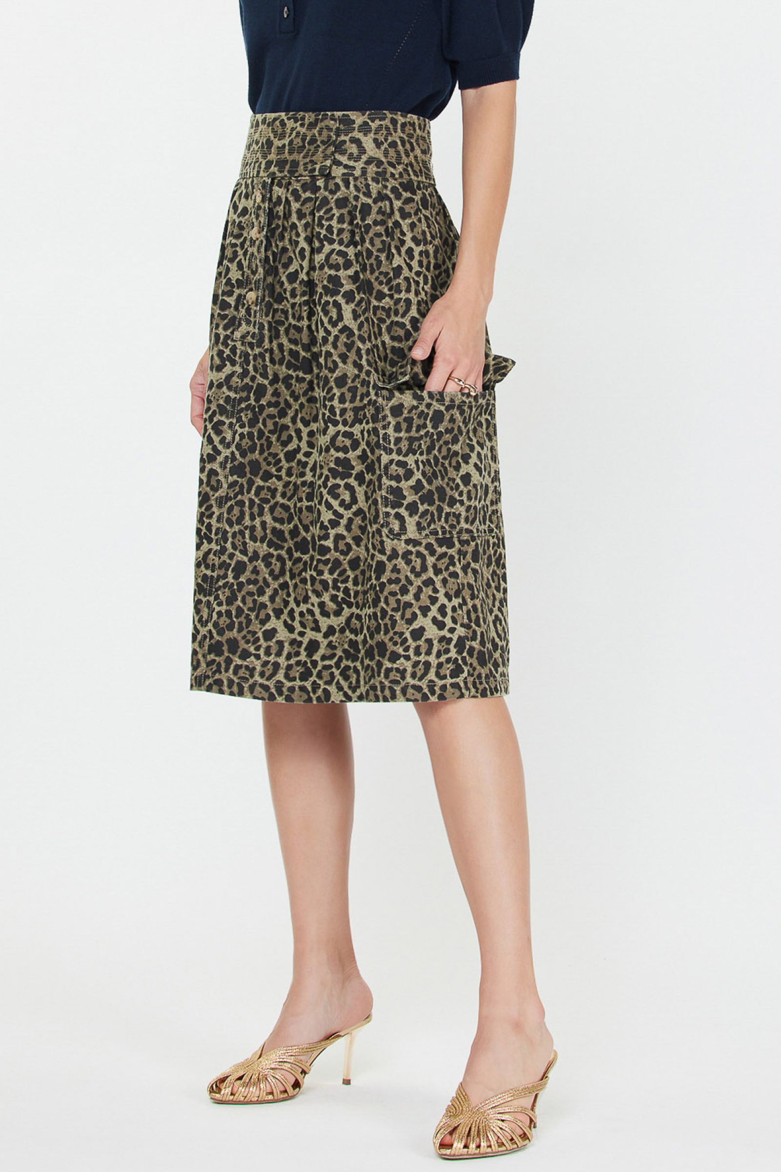 CA Leopard Cotton Midi Skirt