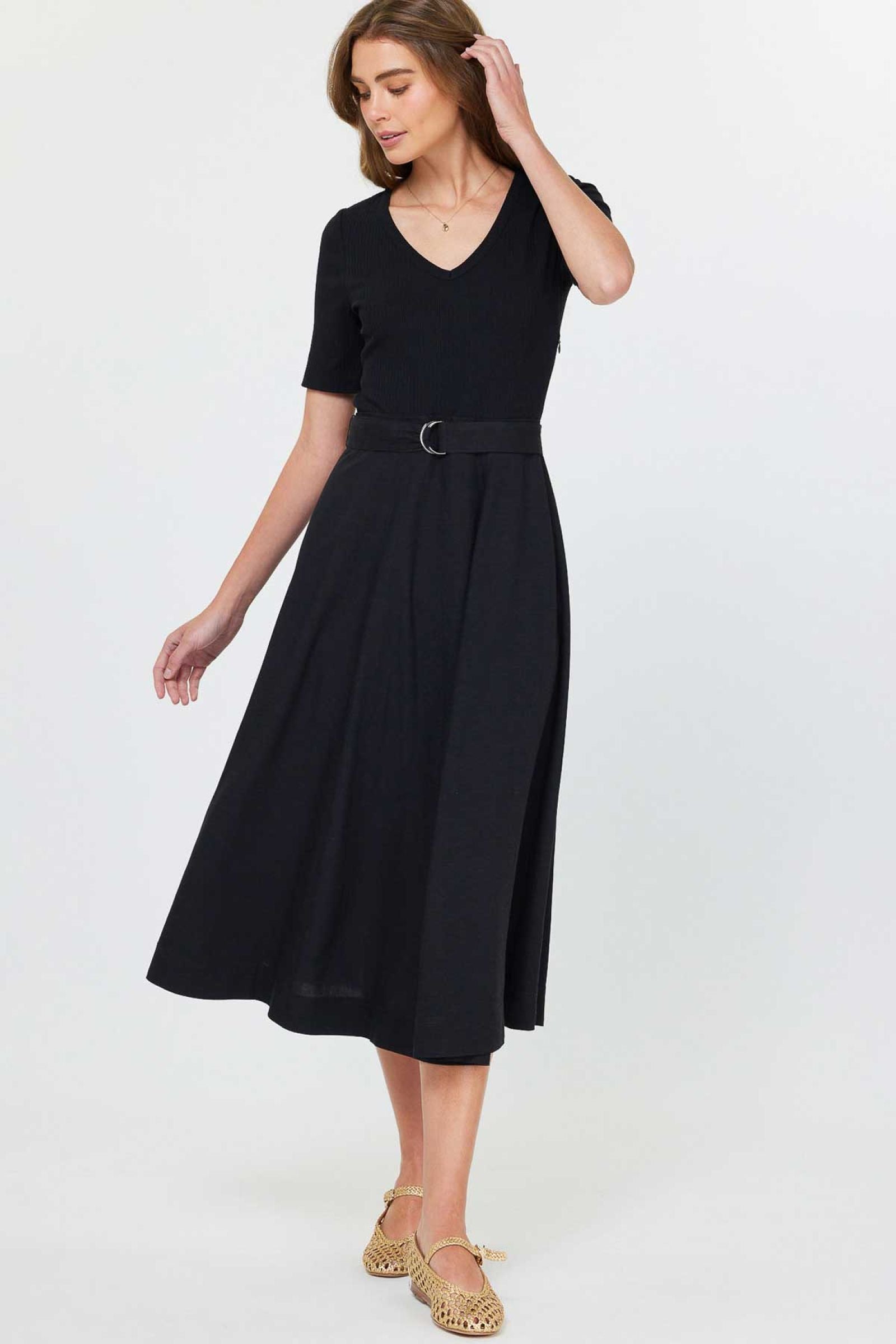 CA Black Belted Midi Dress