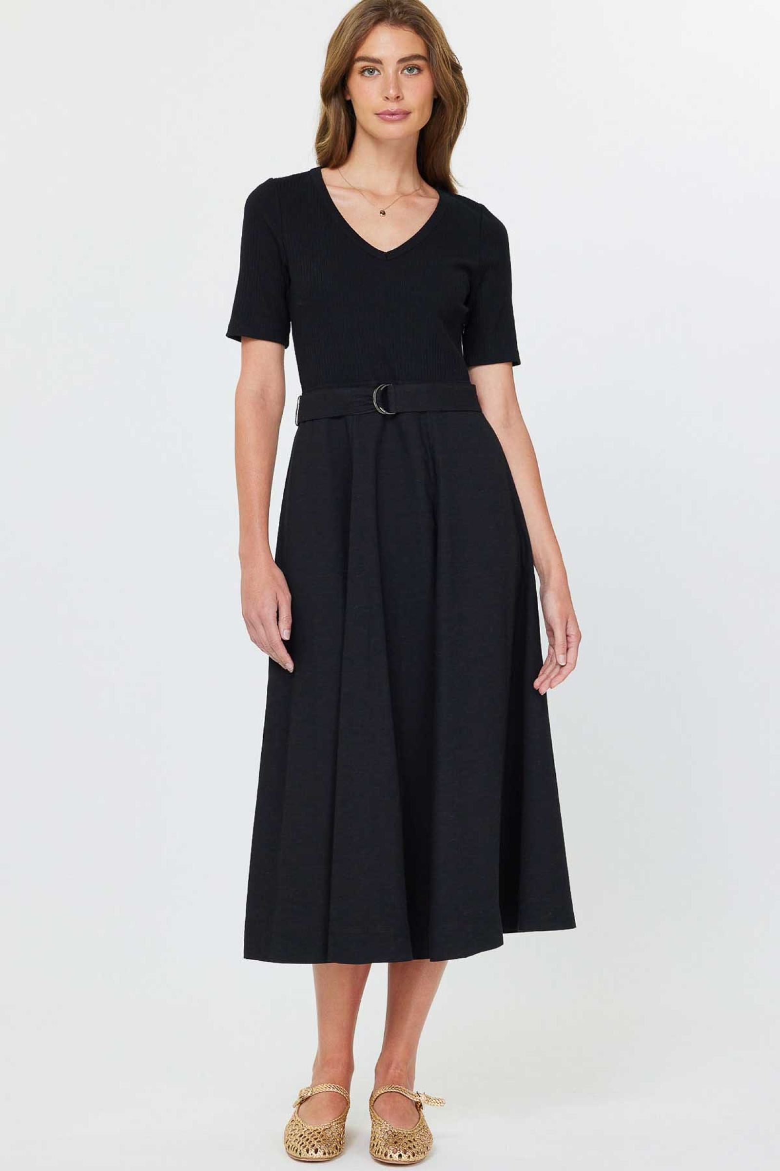CA Black Belted Midi Dress