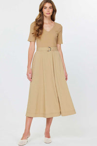 CA Belted Midi Dress in Khaki