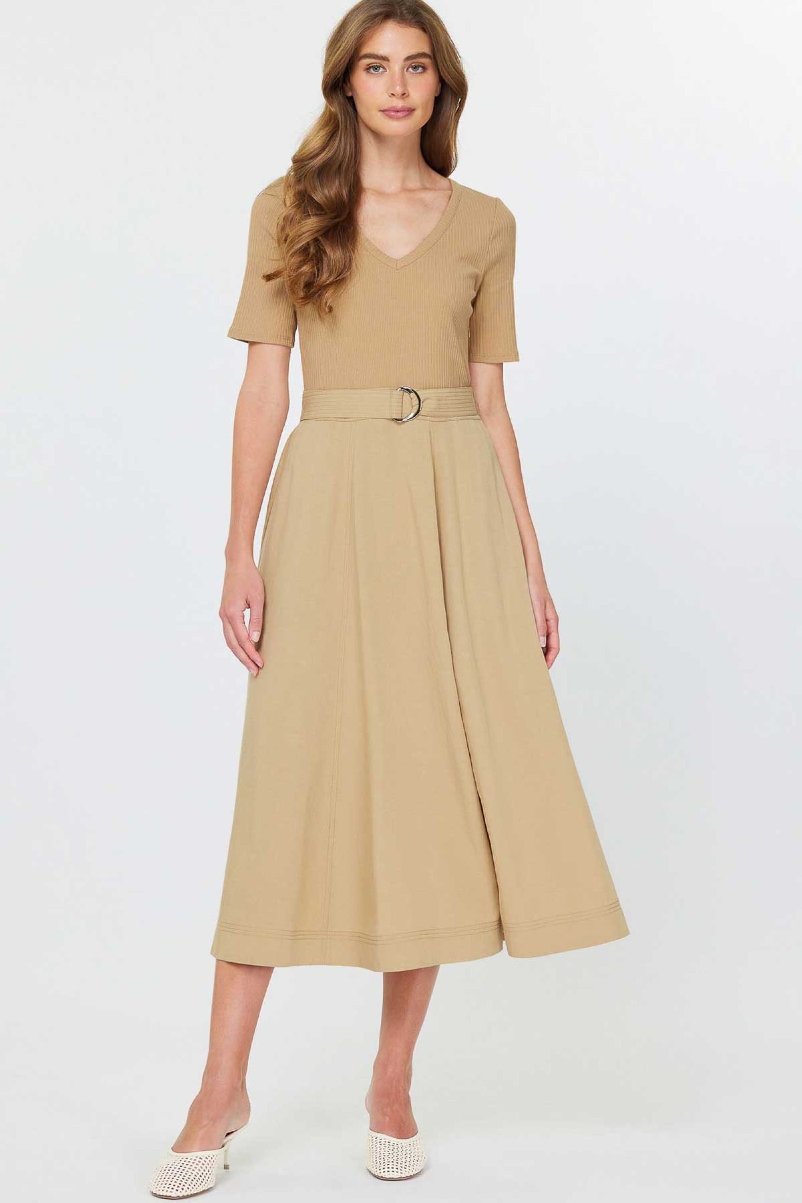 CA Belted Midi Dress in Khaki