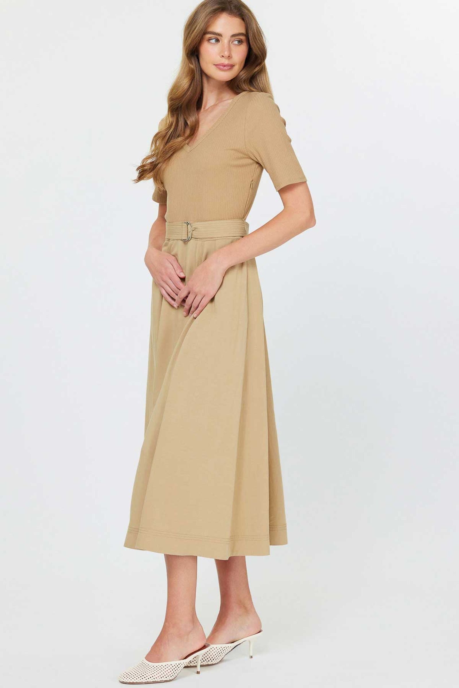 CA Belted Midi Dress in Khaki