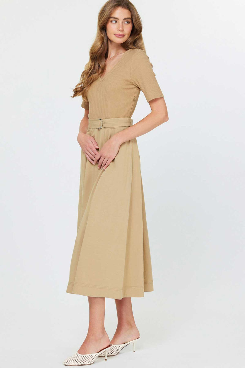 CA Belted Midi Dress in Khaki