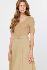 CA Belted Midi Dress in Khaki