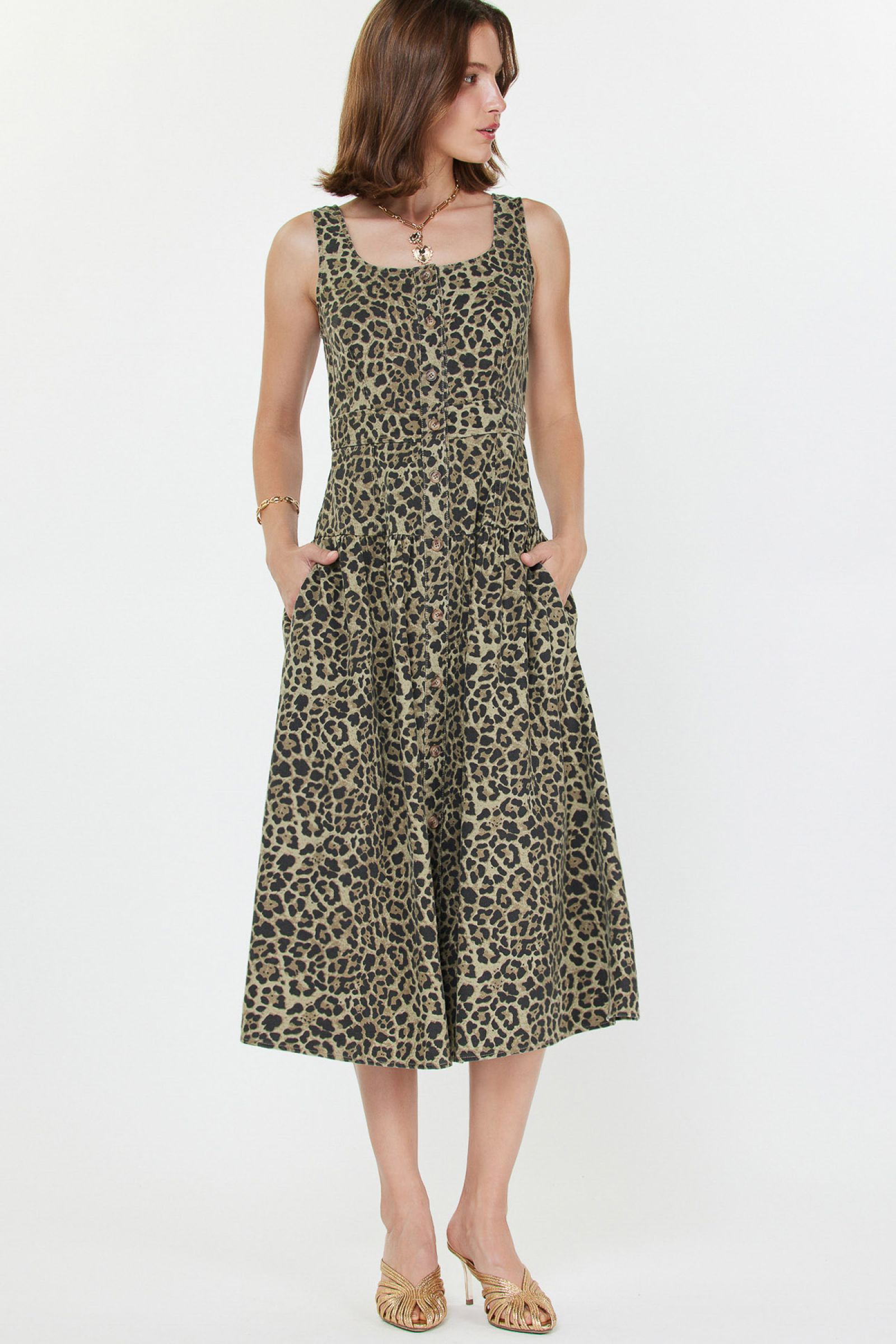 CA Leopard Print Midi Dress