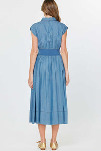 CA Chambray Smocked Waist Dress