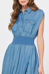 CA Chambray Smocked Waist Dress