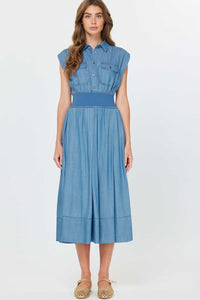 CA Chambray Smocked Waist Dress