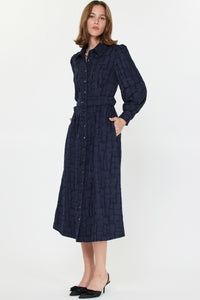 CA Patchwork Midi Dress in Navy
