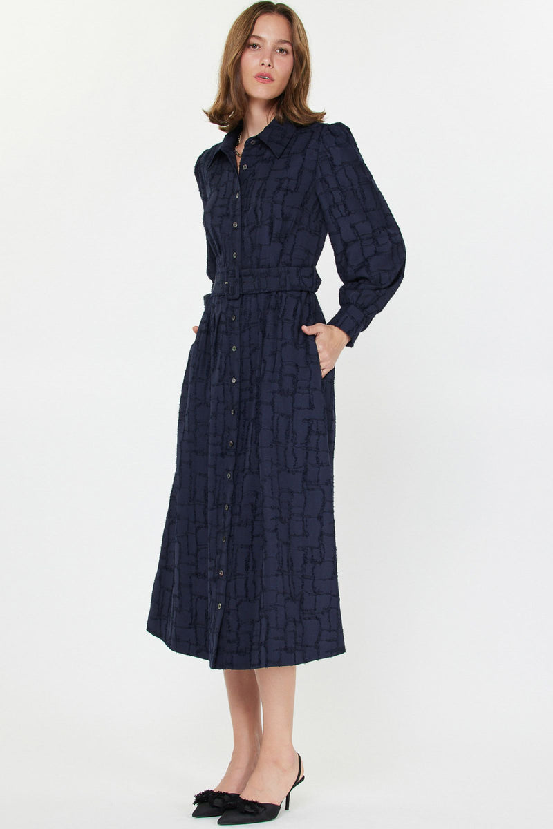 CA Patchwork Midi Dress in Navy