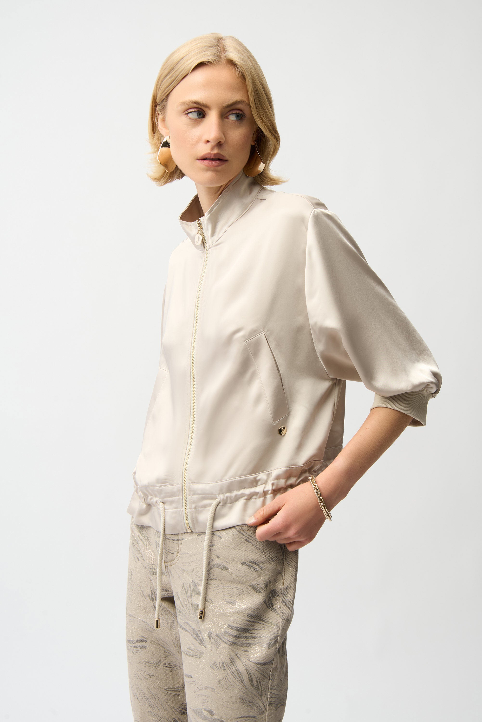 JR Satin Boxy Blouson Jacket With Drawstring Hem
