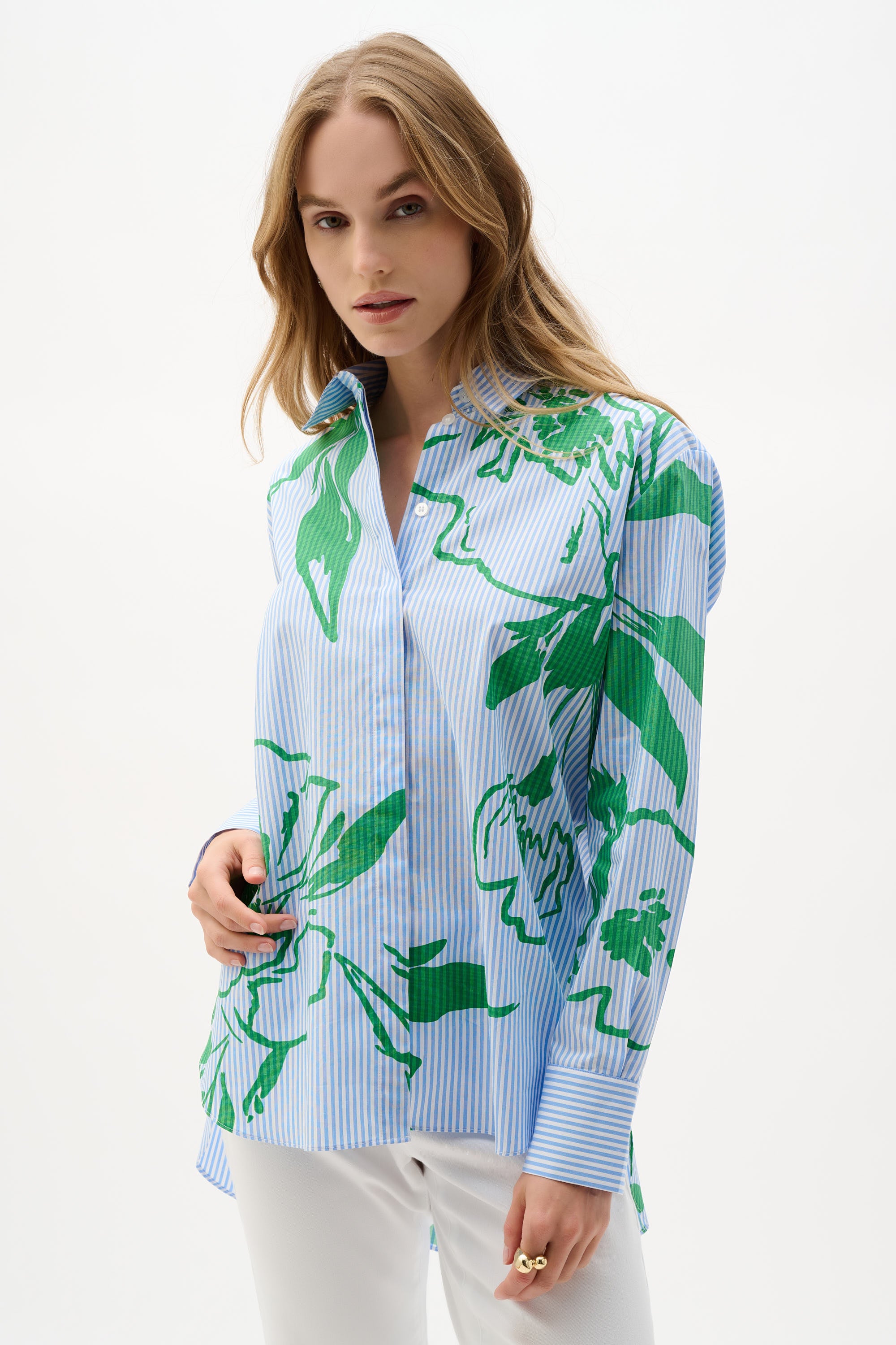 JR Blue Stripe Top with Green Paint
