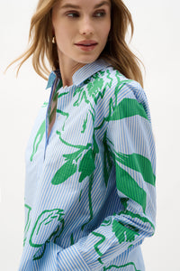 JR Blue Stripe Top with Green Paint