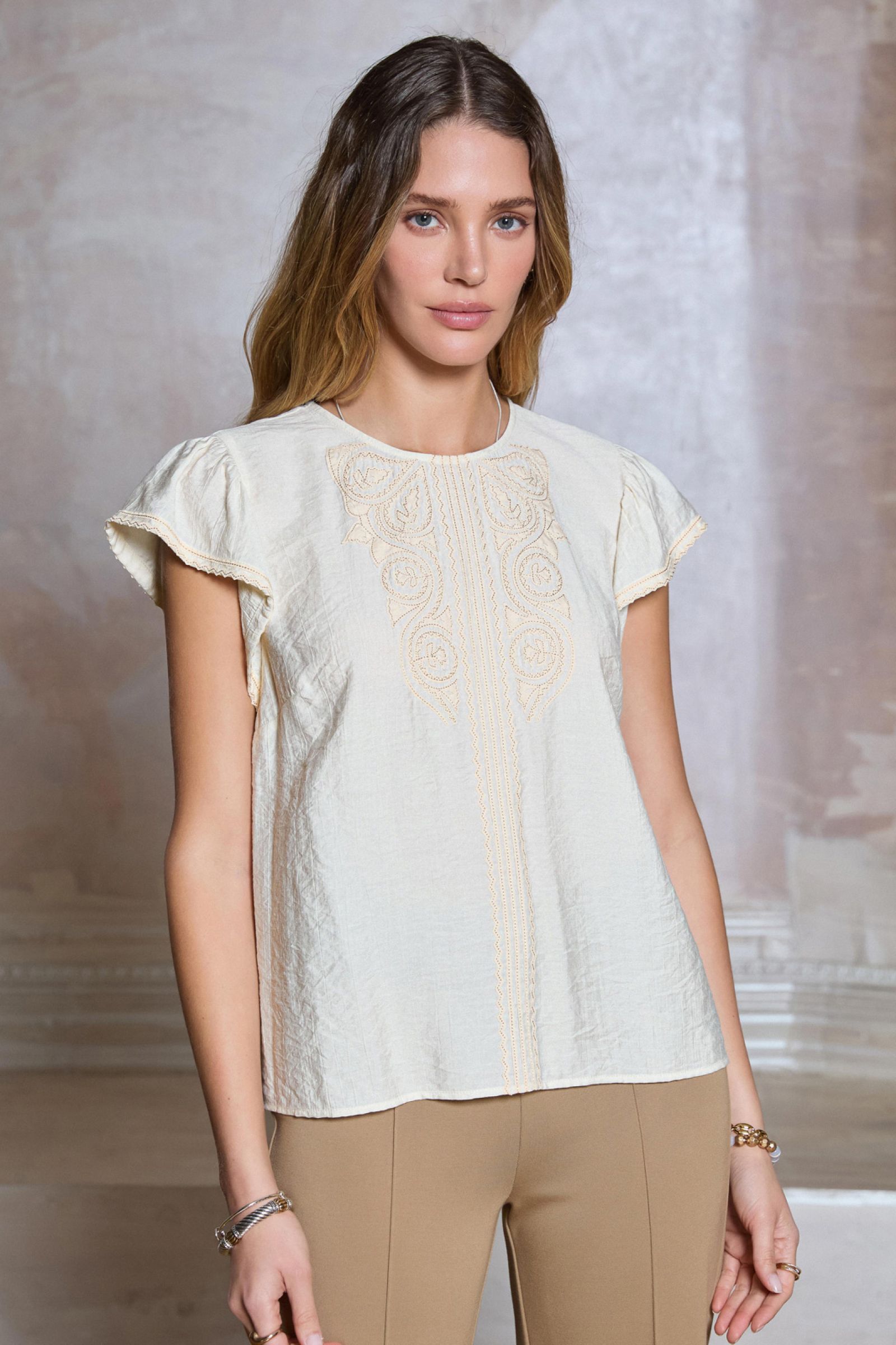 CA Embroidered Beige Top