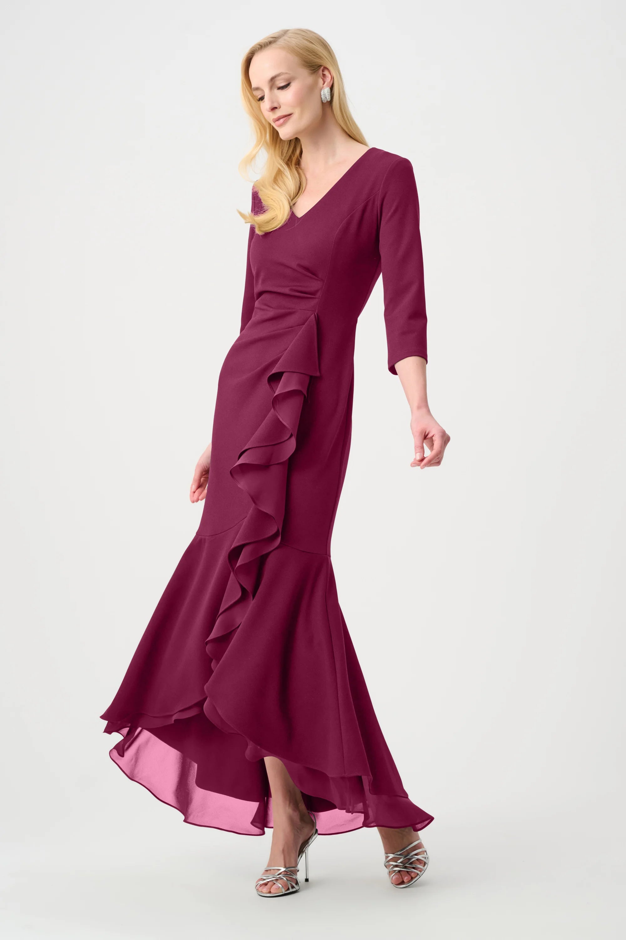 Scuba Crepe and Chiffon Ruffled Trumpet Gown