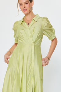 CA Sleeved Midi Dress in Lime