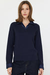 CA Collard V-Neck Woven Combo Sweater Woven Cuff Detail