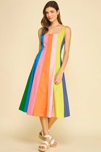 Colorblock A-Line Midi Dress