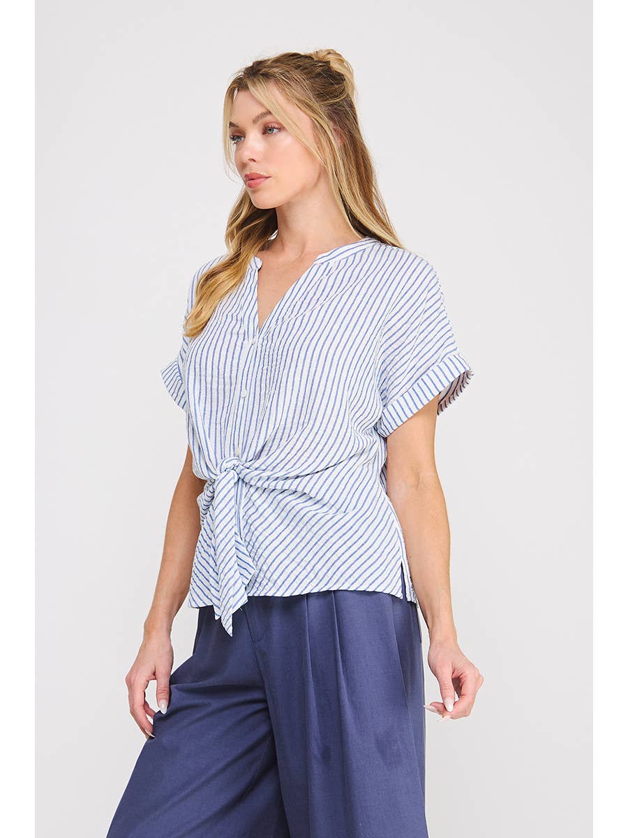 AR Button Down Tie Front Blouse