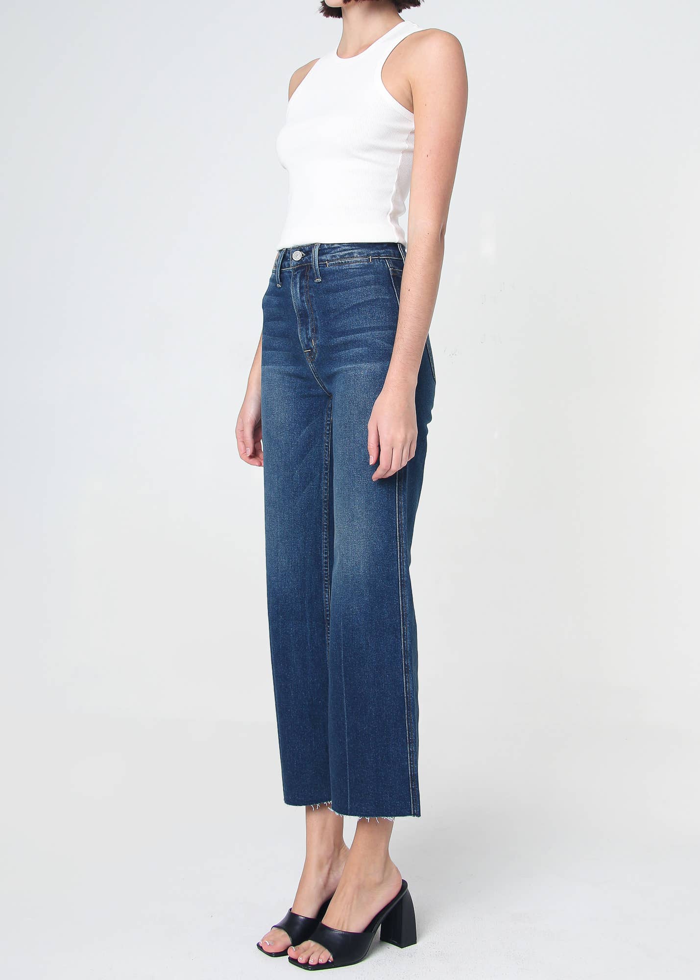Queen High Rise Crop Wide Leg Jeans - Dart Detail: Thunder / 24 Noend Denim