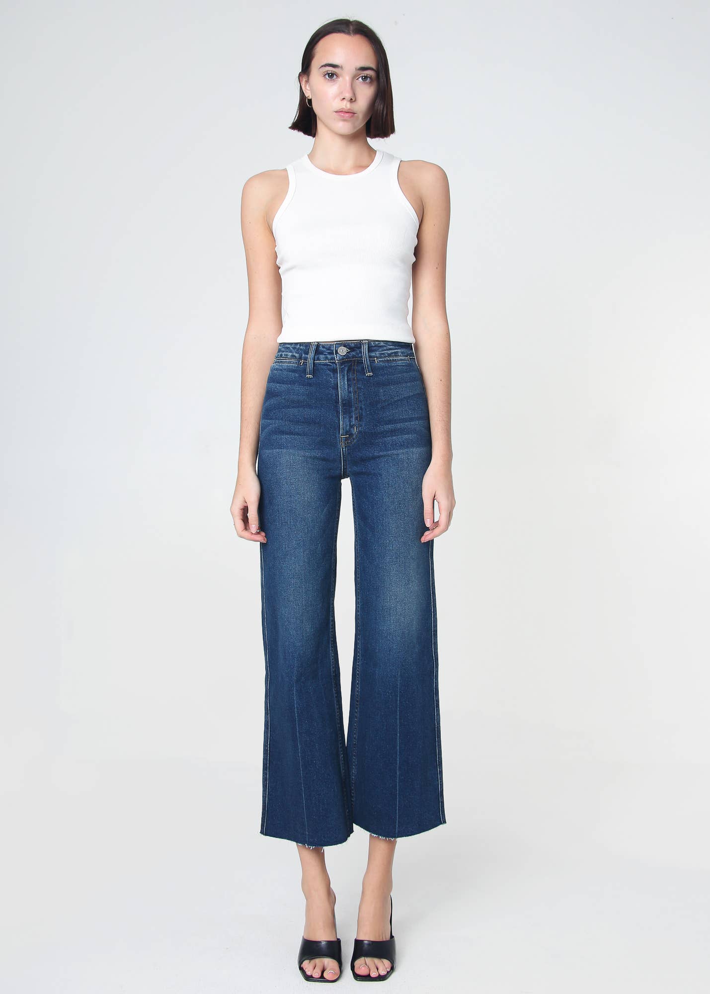 Queen High Rise Crop Wide Leg Jeans - Dart Detail: Thunder / 24 Noend Denim