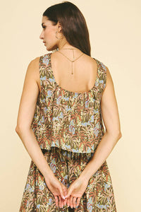 PRINT SLEEVELESS TOP - 6599TA: DEEP OLIVE / M