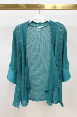 MILIO MILANO Fishnet Knit Open Front Cardigan