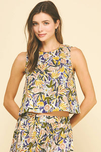 FLORAL SLEEVELESS TOP - 6599TB: PURPLE MULTI / L