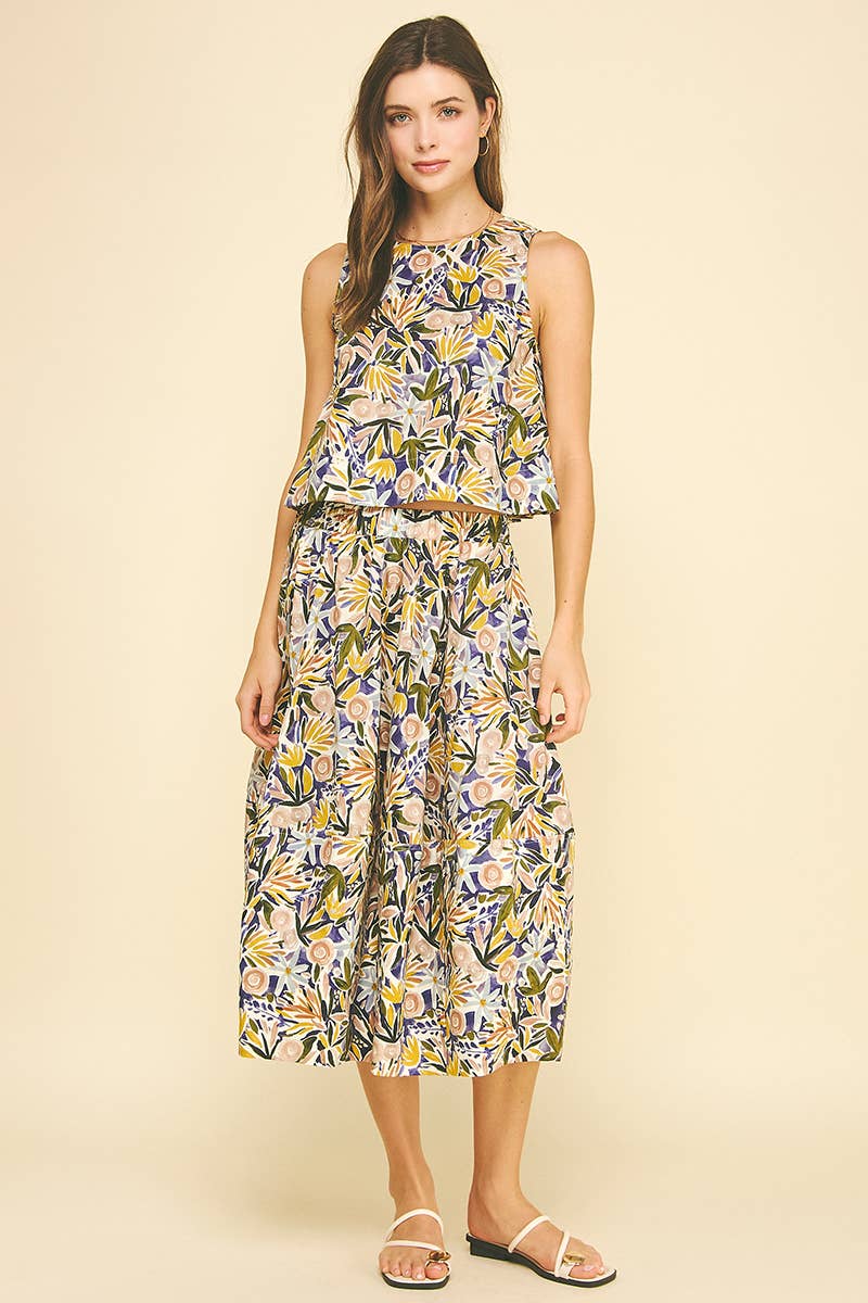 FLORAL PRINT A-LINE SKIRTS - 6575SB: PURPLE MULTI / L