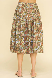 PRINT PLEATED MIDI SKIRT - 6575SA: DEEP OLIVE / L