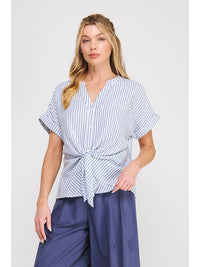 AR Button Down Tie Front Blouse