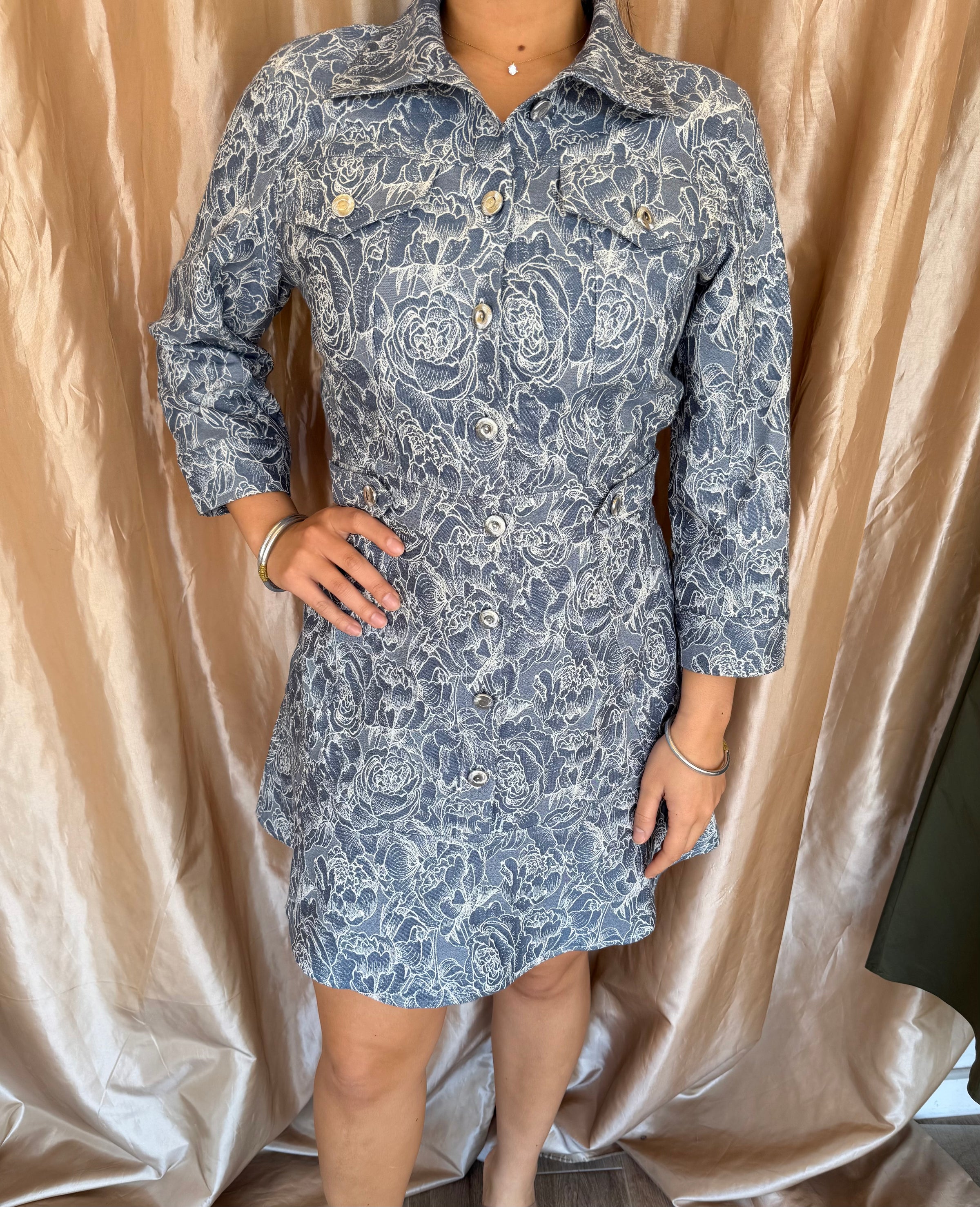 GILNER FARRAR Livia Dress in Denim Jacquard