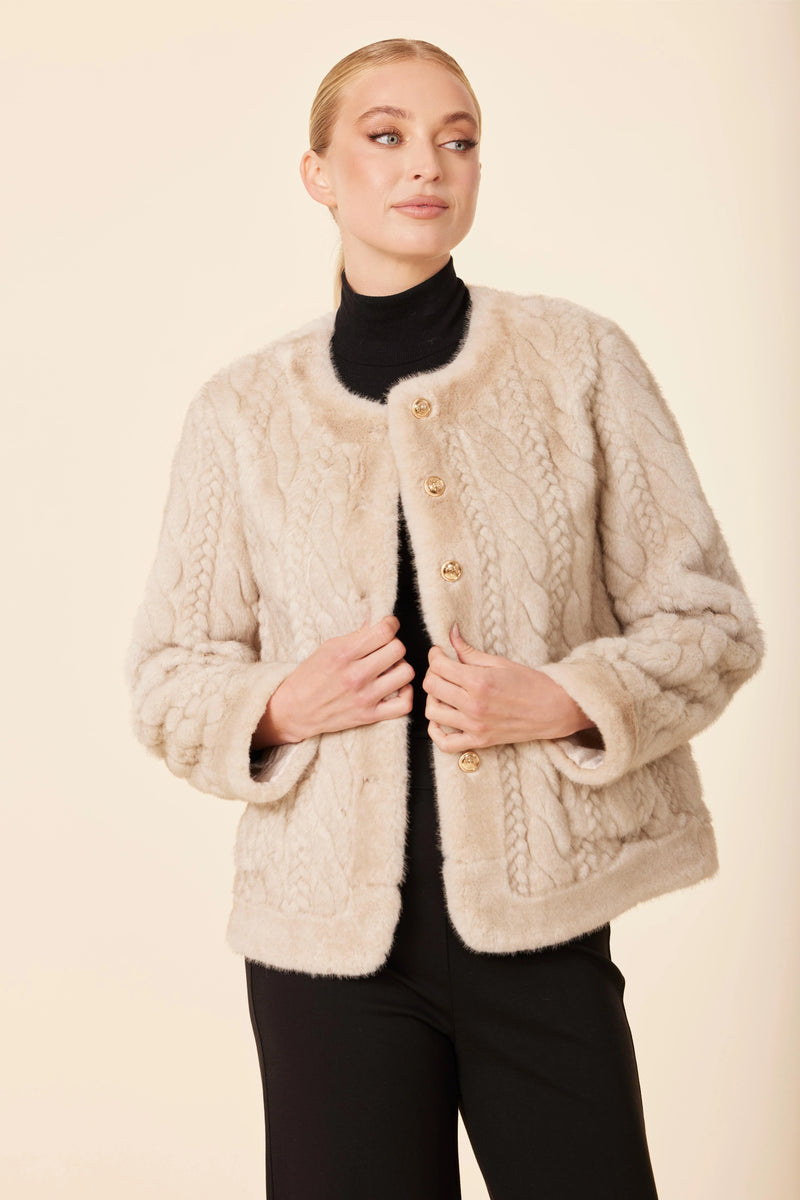 DOLCE CABO Cable Knit Faux Fur Coat