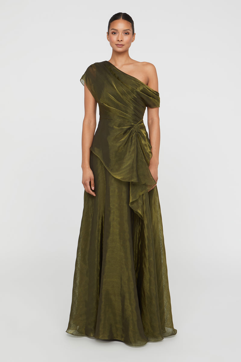 THEIA Avalina Organza Gown in Olive Gold THEIA COUTURE