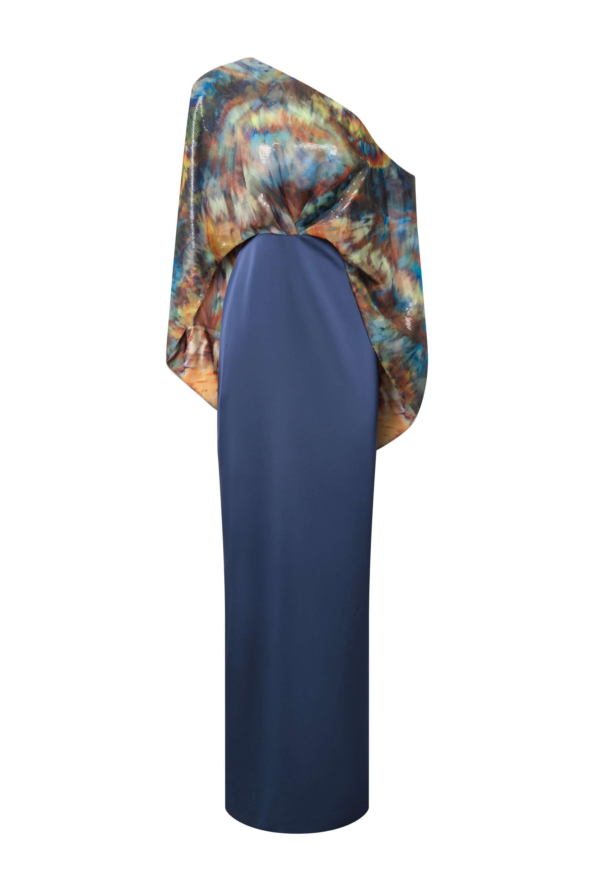 THEIA Gisette One Shoulder Cape Gown