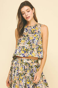 FLORAL SLEEVELESS TOP - 6599TB: PURPLE MULTI / L