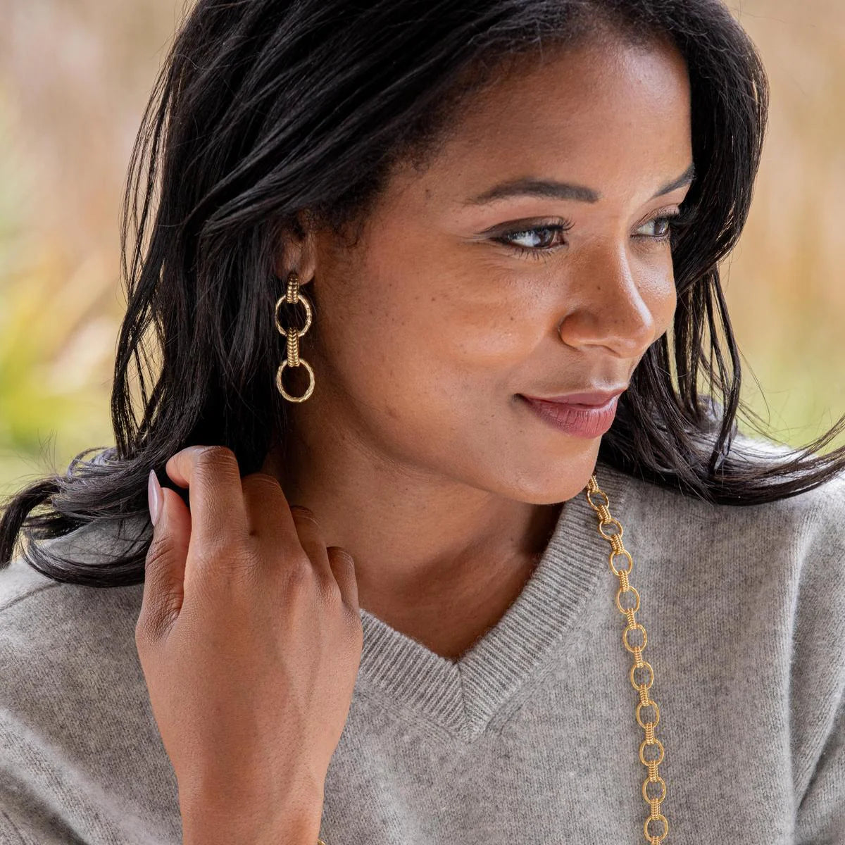 CDW Cleopatra Regal Double Link Earrings ­ Gold