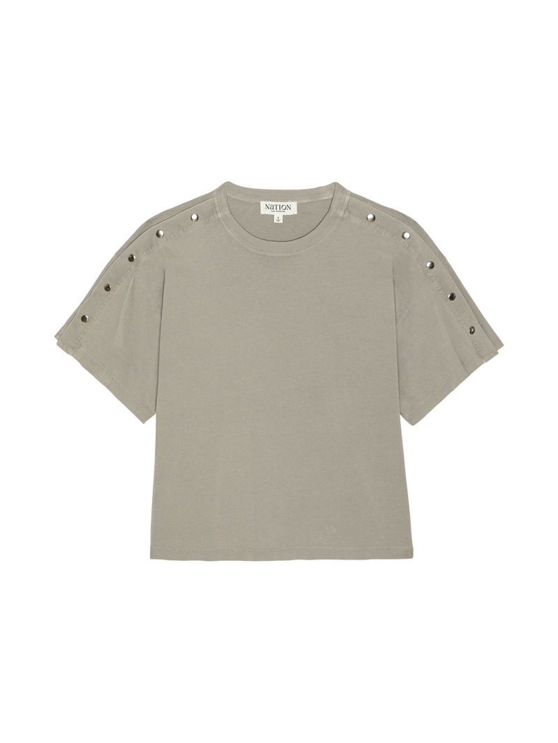 NATION Ada Button Tee in Cement