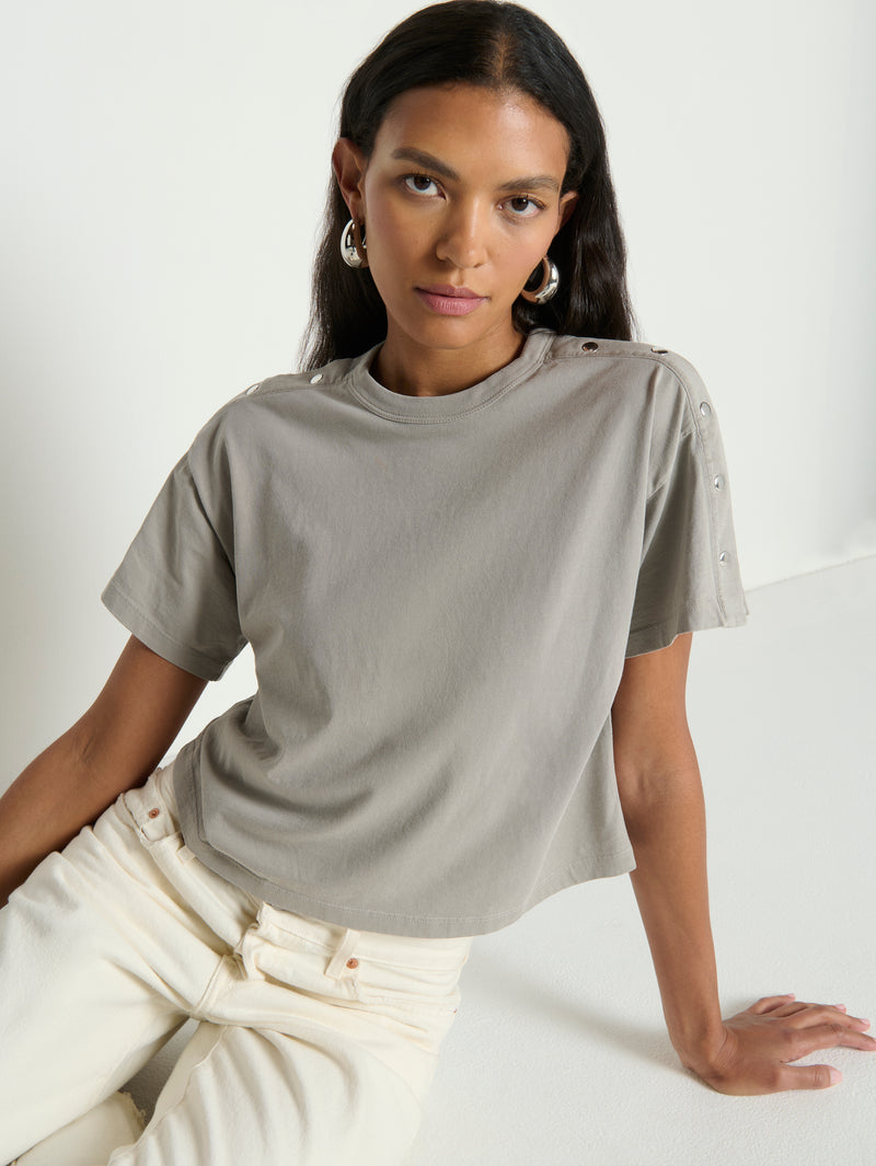 NATION Ada Button Tee in Cement
