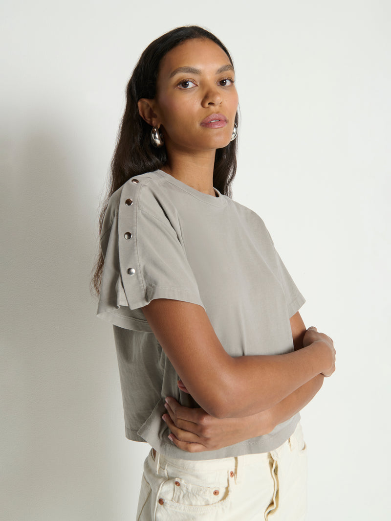 NATION Ada Button Tee in Cement