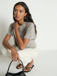 NATION Ada Button Tee in Cement