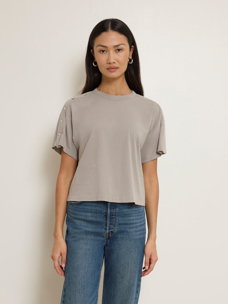 NATION Ada Button Tee in Cement