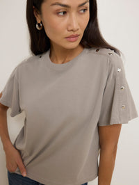 NATION Ada Button Tee in Cement