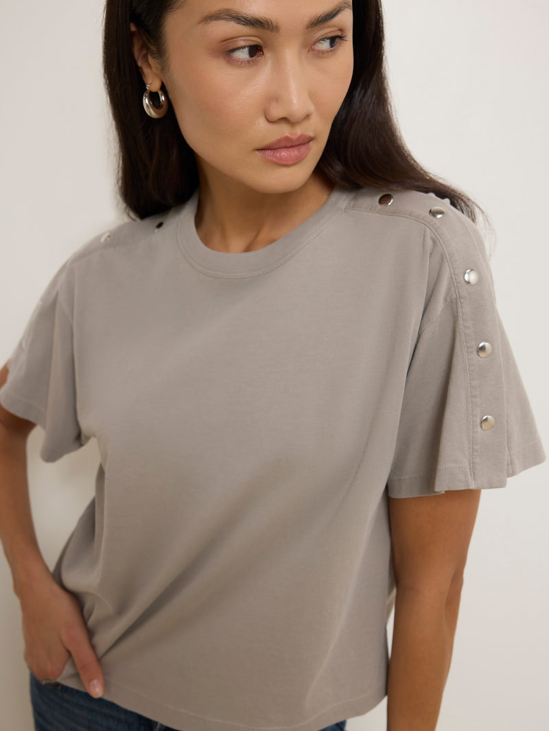NATION Ada Button Tee in Cement