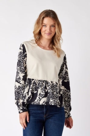 Crosby Asher Top in B/W Leopard