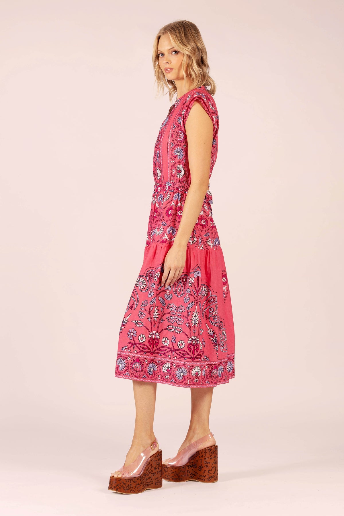 LOLA Australia Daisy Midi Dress in Raspberry