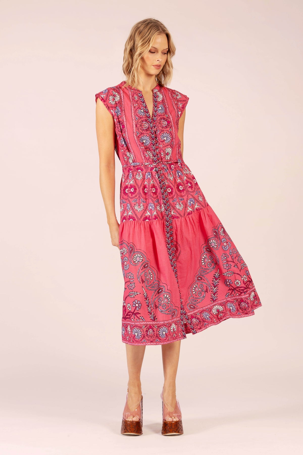 LOLA Australia Daisy Midi Dress in Raspberry