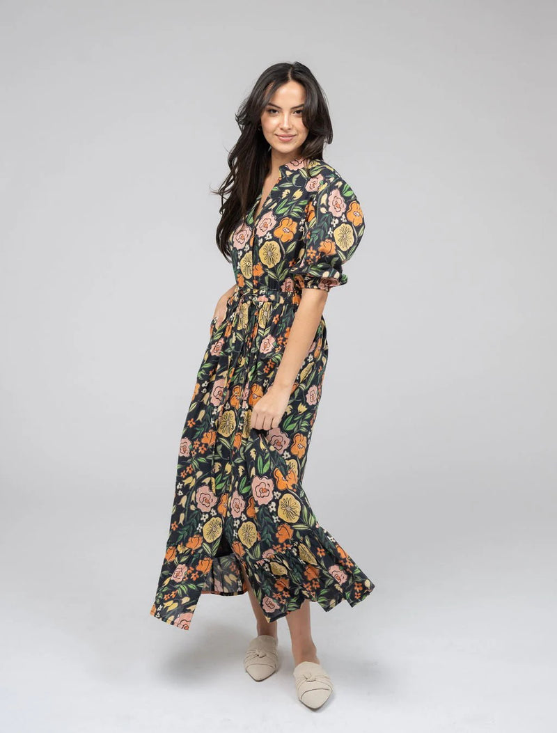 B&R Lily Midi Dress in Black Garden